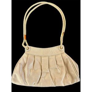 Stuart Weitzman Pleated Gold Metallic Rope Handle Jeweled Shoulder Bag